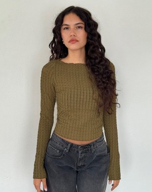 Motel Rocks Angela Long Sleeve Naisten T Paidat Vihreä | PCJ2162QG