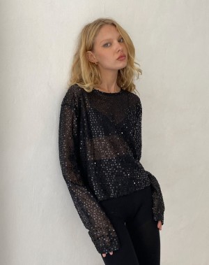 Motel Rocks Aridani Unlined Long Sleeve Naisten Pusero Mustat | BFM6593AA