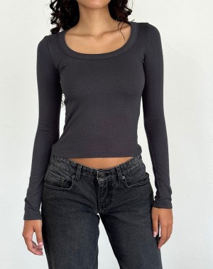 Motel Rocks Binlo Extra Long Sleeve Naisten T Paidat Mustat | GEB9858JZ