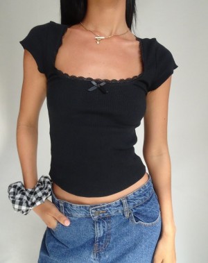 Motel Rocks Bovillo Cap Sleeve Top Naisten T Paidat Mustat | NQW9965JW