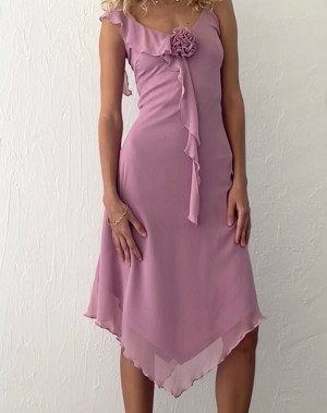 Motel Rocks Jenani Rosette Ruffle Naisten Midi Mekko Vaaleanvioletit | TYD56SN