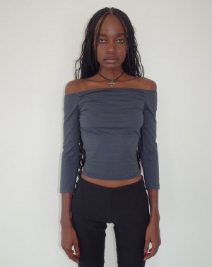 Motel Rocks Koby Off Shoulder Bardot Naisten T Paidat Sininen Harmaat | LLV2627HH