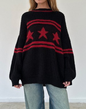 Motel Rocks Lulees Oversized Naisten Puserot Mustat Punainen | AHS85100ZK