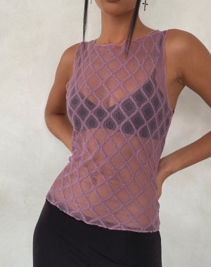 Motel Rocks Maloe Pitsi Patterned Naisten Hihaton Paita Violetit | REC6758LF