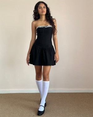 Motel Rocks Manisha Naisten Mini Mekko Mustat Valkoinen | TUV9395NO
