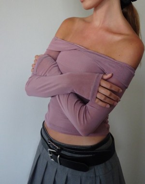 Motel Rocks Nauri Long Sleeve Bardot Naisten T Paidat Violetit | YBO1321XG