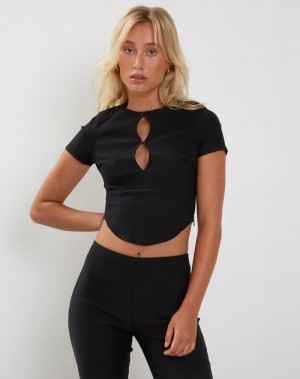 Motel Rocks Yahia Corset Naisten T Paidat Mustat | XRA5449SP