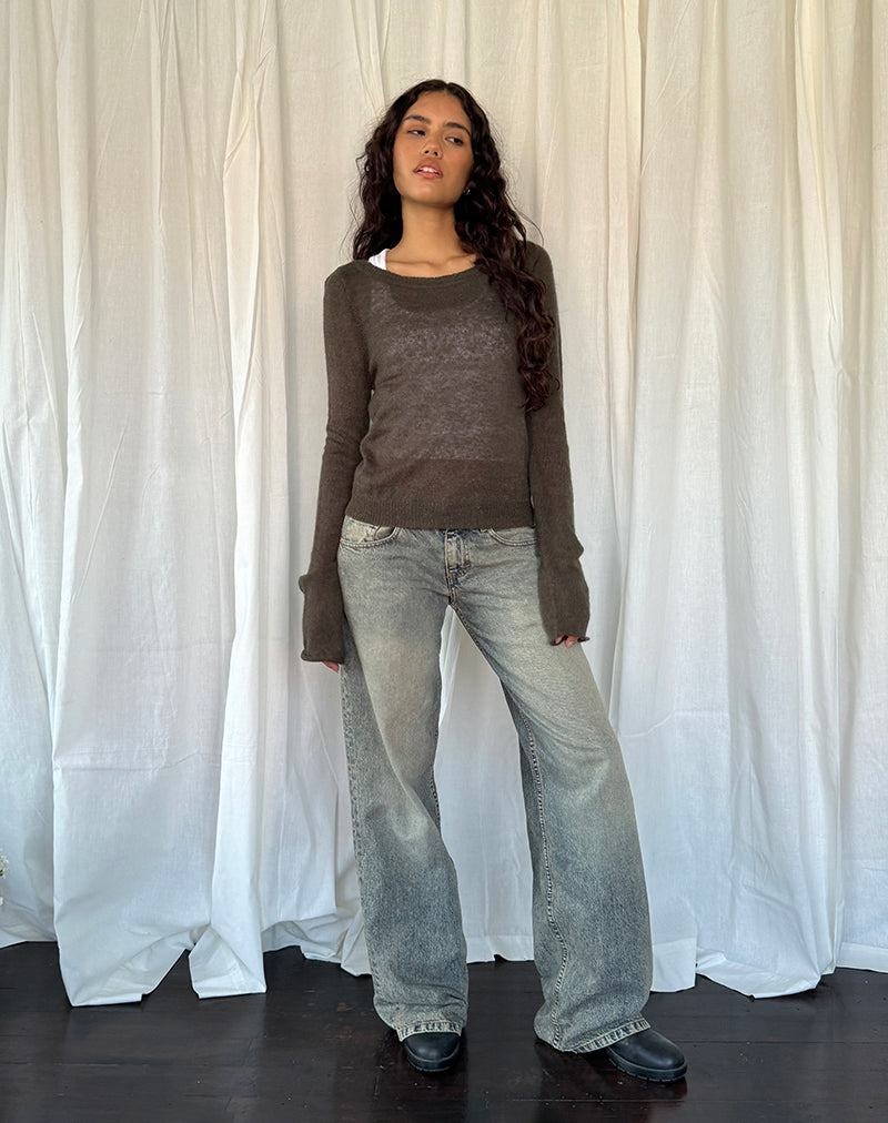 Motel Rocks Addison Long Sleeve Sheer Knit Top Naisten Puserot Tummanruskea | MMU4487HG