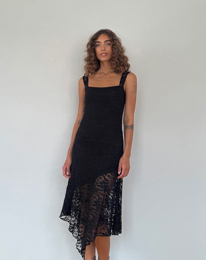 Motel Rocks Adeliza Asymmetric Naisten Midi Mekko Mustat | VBA6516WL