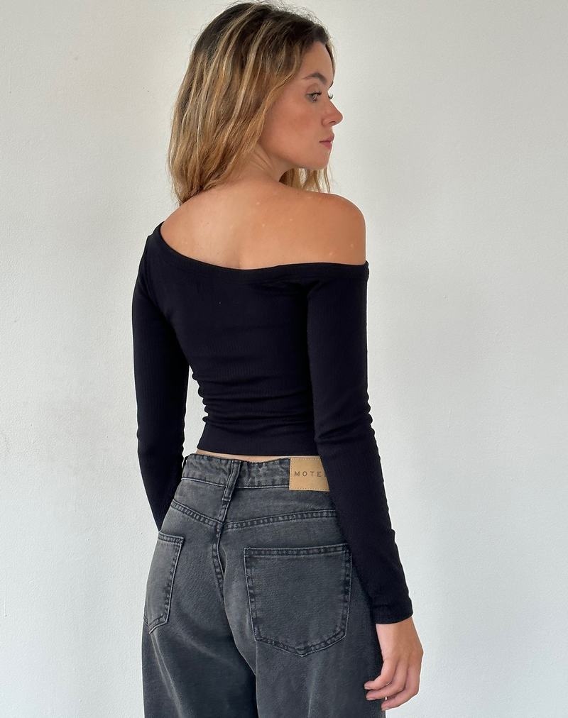 Motel Rocks Ashia Asymmetric Long Sleeve Naisten T Paidat Mustat | AJM822YJ