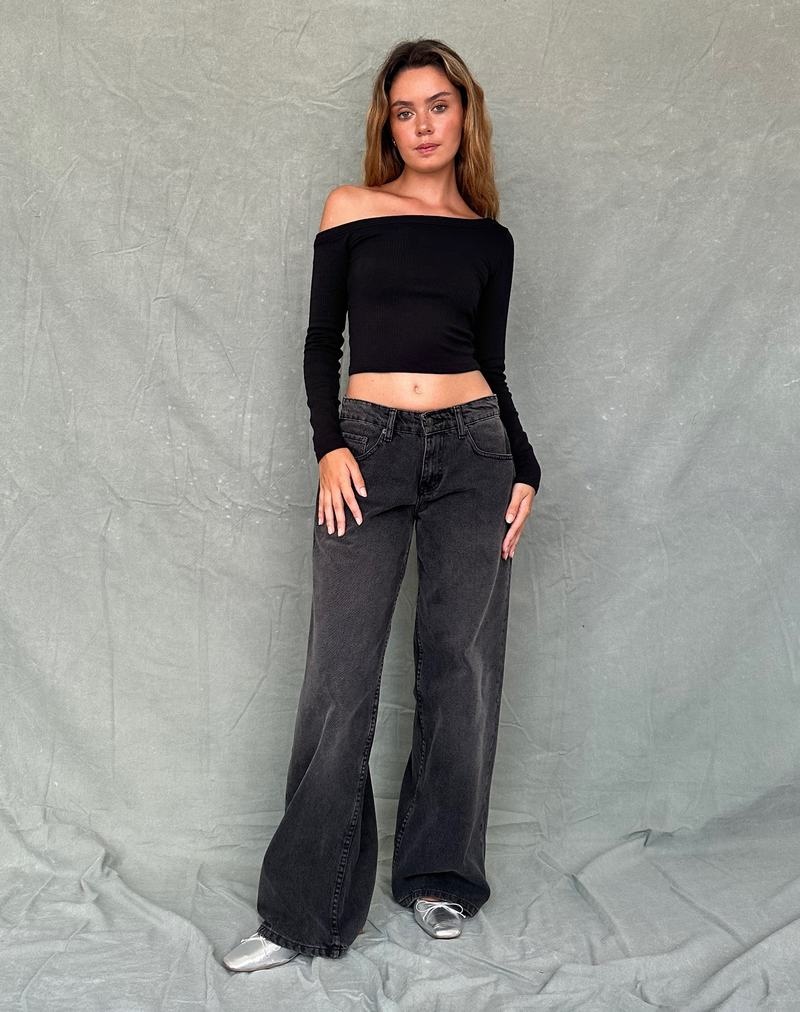 Motel Rocks Ashia Asymmetric Long Sleeve Naisten T Paidat Mustat | AJM822YJ