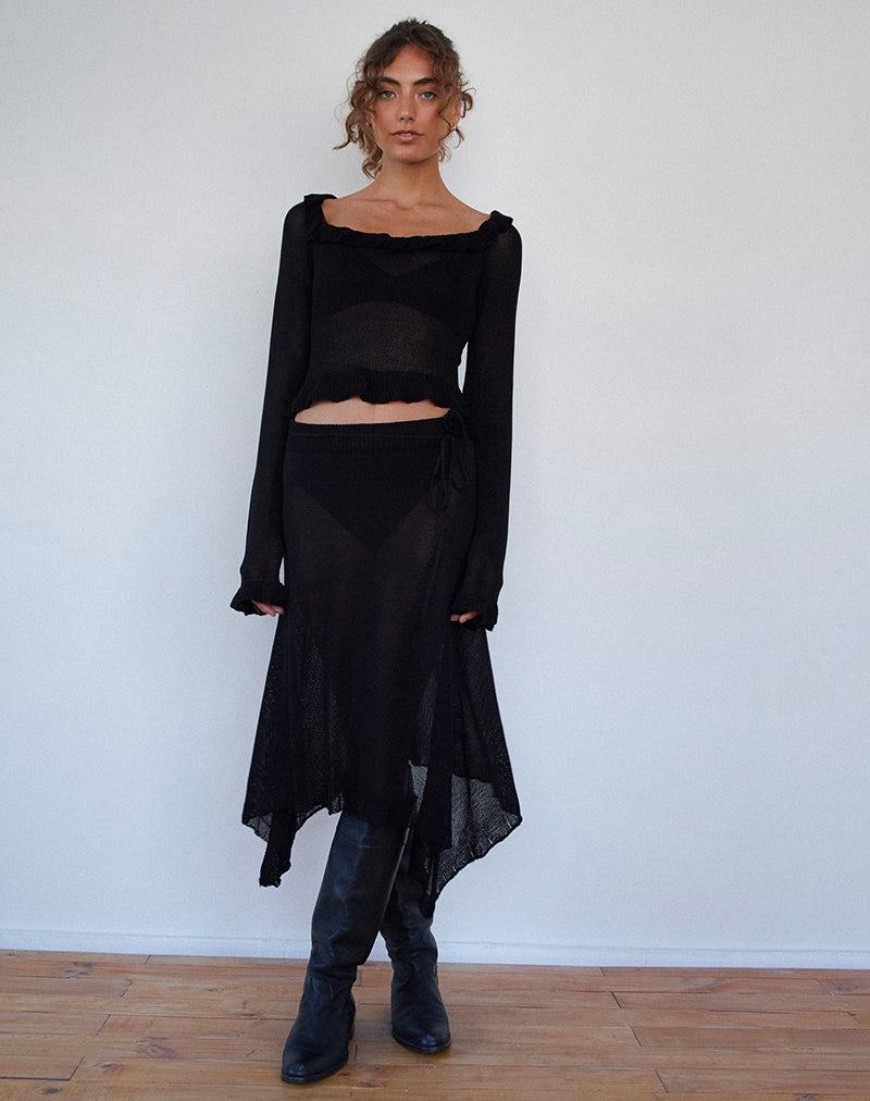 Motel Rocks Ayako Frill Fine Knit Naisten T Paidat Mustat | FUV6869WI