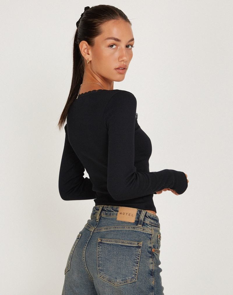 Motel Rocks Bovita Long Sleeve Naisten T Paidat Mustat | IGI2584VB