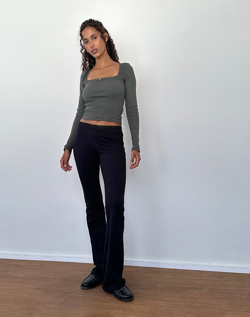 Motel Rocks Bovita Long Sleeve Ribbed Naisten T Paidat Vihreä Harmaat | WYJ4091BK