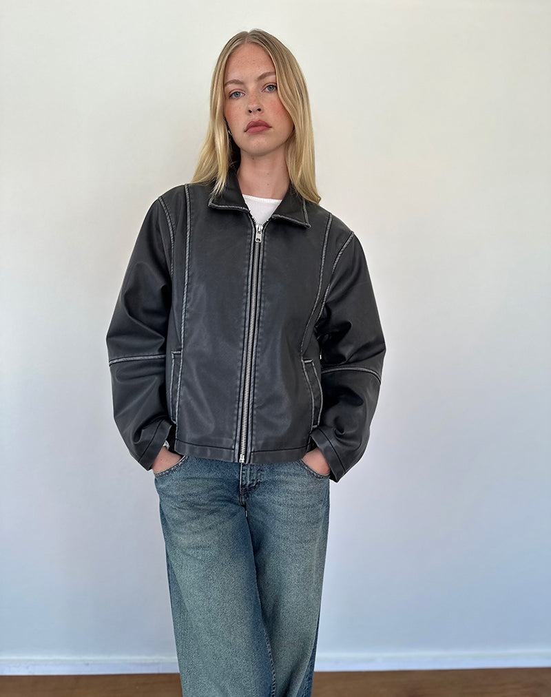 Motel Rocks Brittany Distressed Naisten Nahka Takki Mustat | MJX3840LR