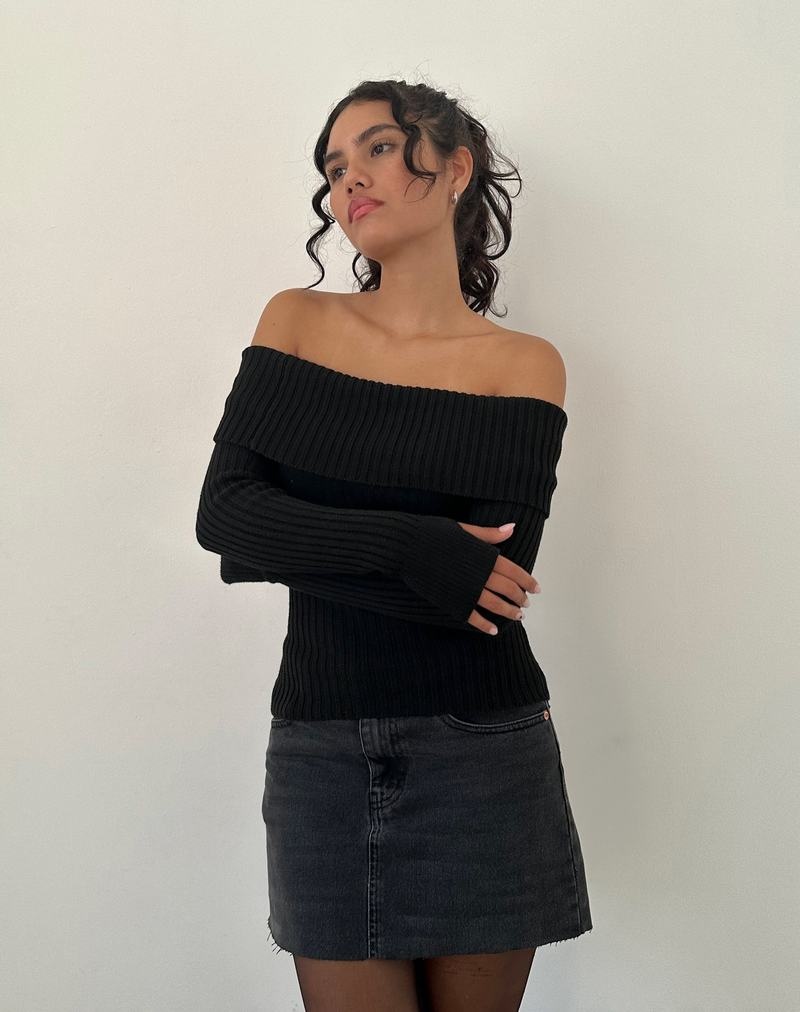 Motel Rocks Circe Off-shoulder Long Sleeve Knit Top Naisten Puserot Mustat | TJV3760WS