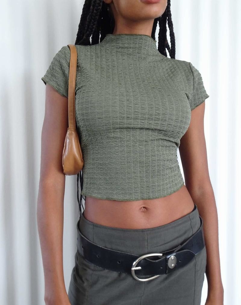Motel Rocks Elton High Neck Naisten T Paidat Khaki | ITS1816AC