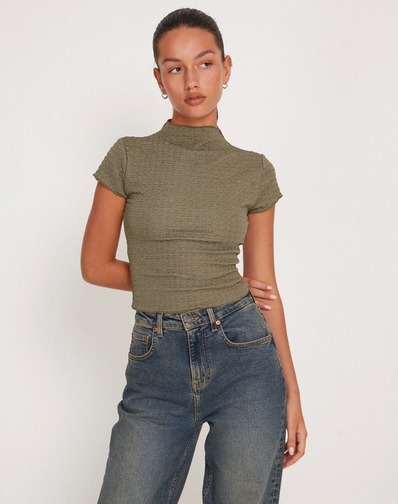 Motel Rocks Elton High Neck Naisten T Paidat Khaki | ITS1816AC