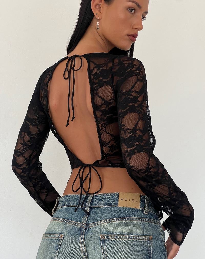 Motel Rocks Grizelda Backless Long Sleeve Naisten T Paidat Mustat | NPZ2781DM