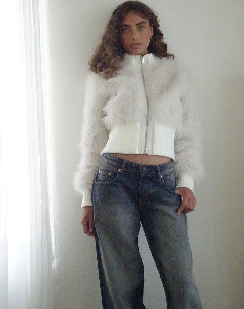Motel Rocks Homari Shaggy Faux Fur Naisten Takit Kerma Valkoinen | WYY8358QN