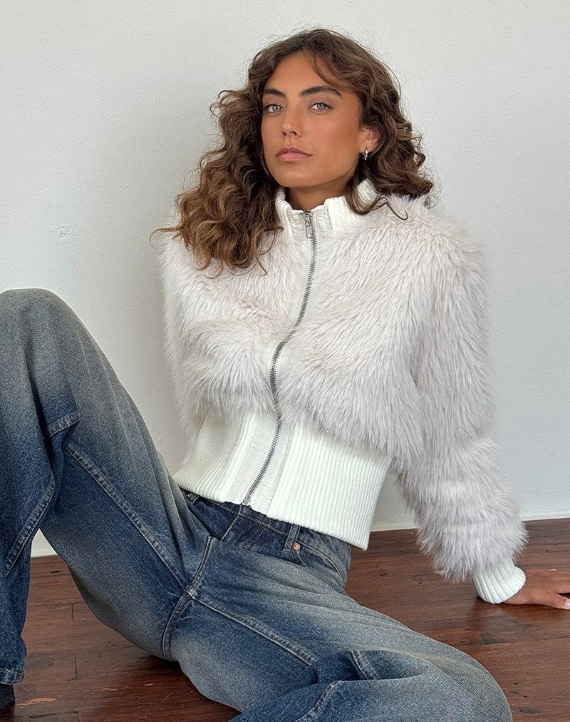Motel Rocks Homari Shaggy Faux Fur Naisten Takit Kerma Valkoinen | WYY8358QN