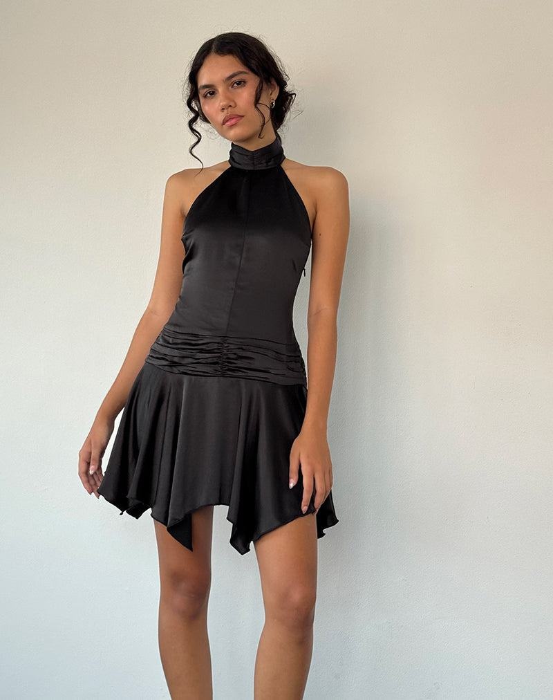 Motel Rocks Hydri Satin Halterneck Naisten Mini Mekko Mustat | RQG1428MC