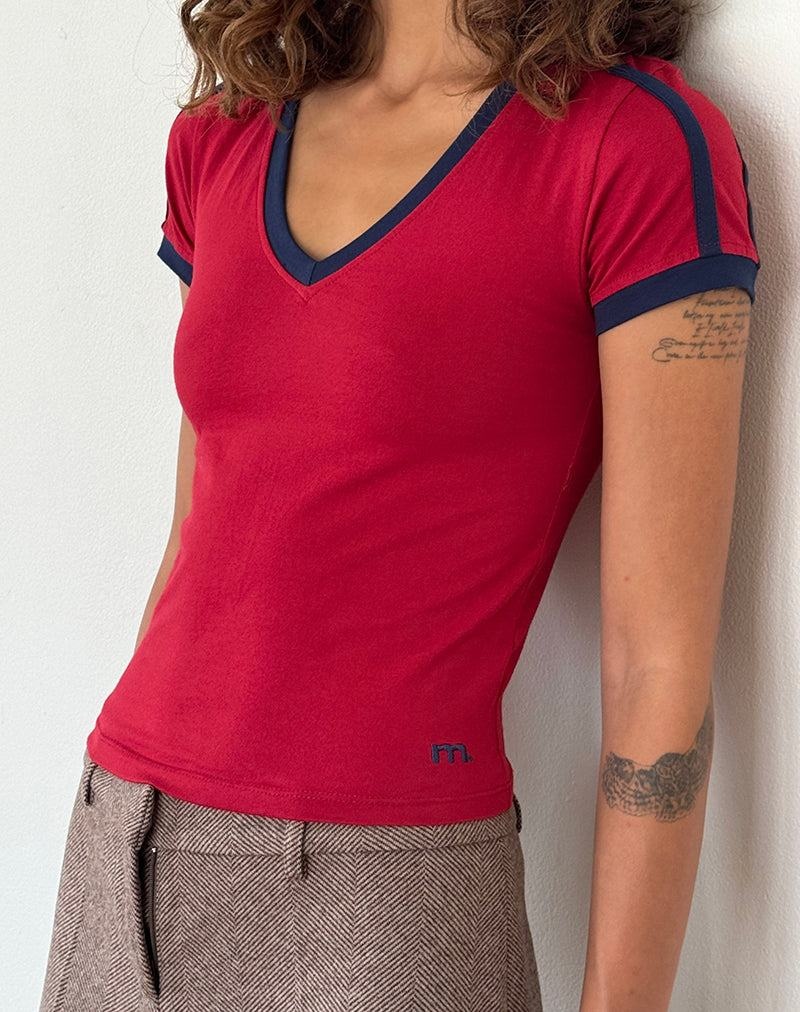 Motel Rocks Izolde Baby Tee Naisten T Paidat Punainen Laivastonsininen | FGV7538NG