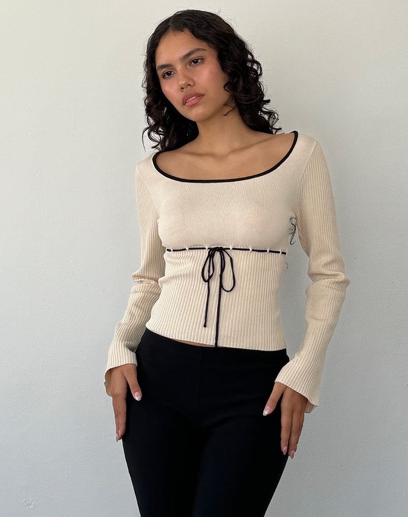 Motel Rocks Juhye Neulottu Long Sleeve Naisten T Paidat Beige Mustat | QLM5264FS