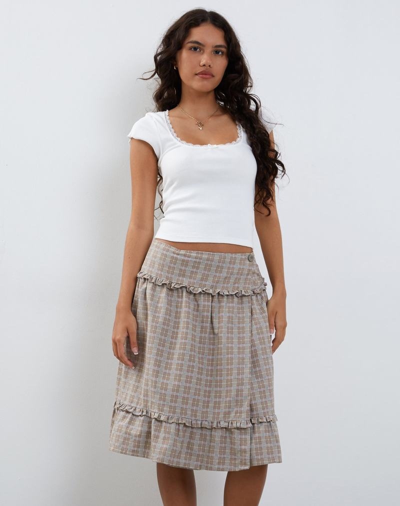 Motel Rocks Kasya Frill Hem Wrap Midi Naisten Hameet Harmaat Ruskea | OPE42100PP