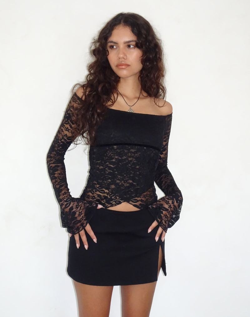Motel Rocks Kawila Bardot Naisten T Paidat Mustat | XPM4787SB