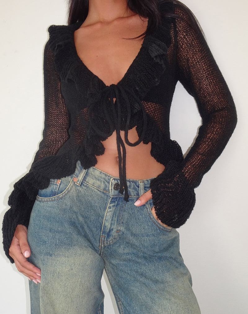 Motel Rocks Kendra Ruffle Naisten Neuletakki Mustat | FIA29100ON