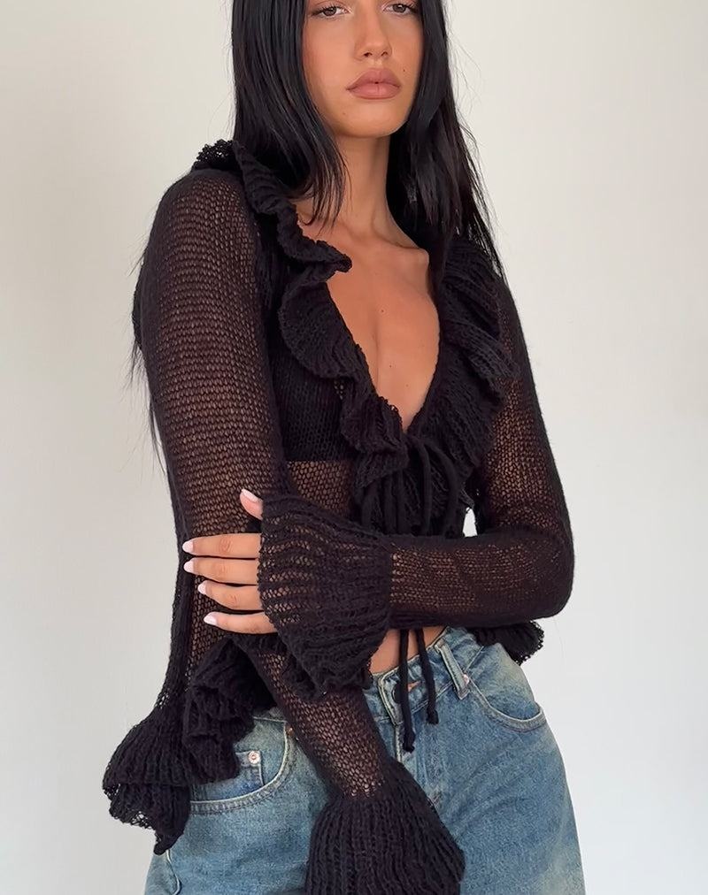 Motel Rocks Kendra Ruffle Naisten Neuletakki Mustat | FIA29100ON