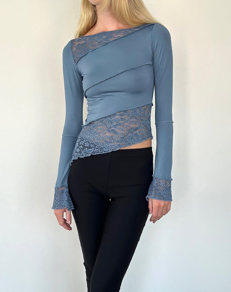 Motel Rocks Lucca Long Sleeve Naisten T Paidat Harmaat Sininen | IOV3530HU