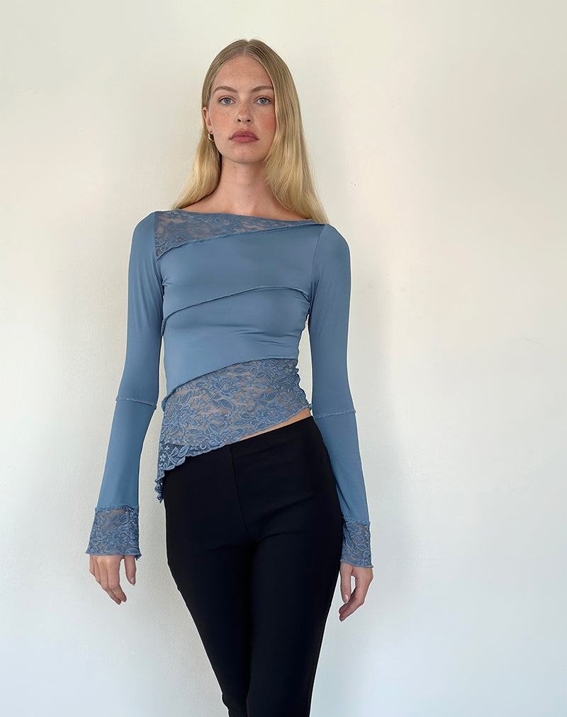 Motel Rocks Lucca Long Sleeve Naisten T Paidat Harmaat Sininen | IOV3530HU