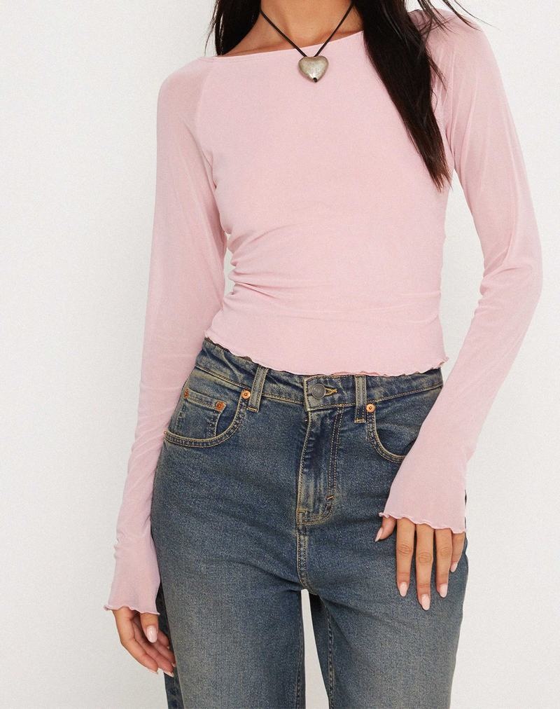 Motel Rocks Mahira Long Sleeve Mesh Naisten T Paidat Pinkki | UWU4637VB
