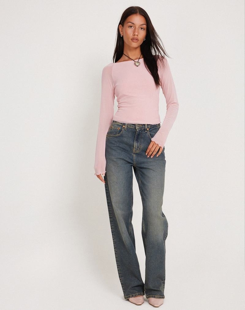 Motel Rocks Mahira Long Sleeve Mesh Naisten T Paidat Pinkki | UWU4637VB