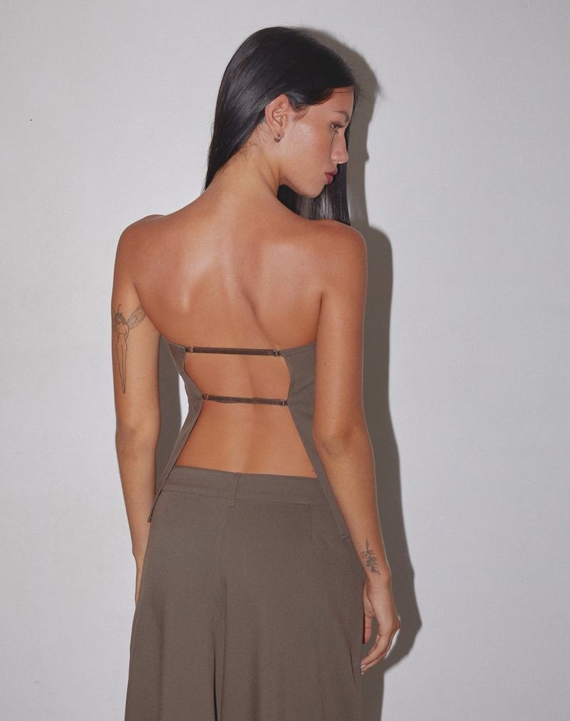 Motel Rocks Mairi Longline Naisten Olkaimettomat Rintaliivit Harmaat Ruskea | WWP6282YH