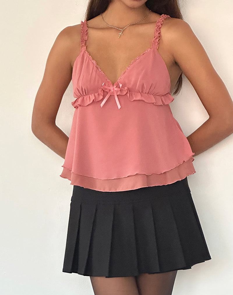 Motel Rocks Melinda Frill Cami Naisten Hihaton Paita Pinkki | SBG3249JQ