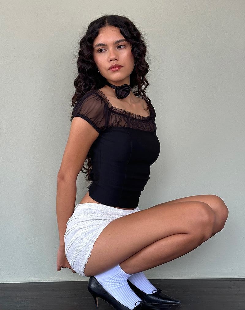 Motel Rocks Naaji Chiffon Frill Bardot Naisten T Paidat Mustat | WQR1767XW