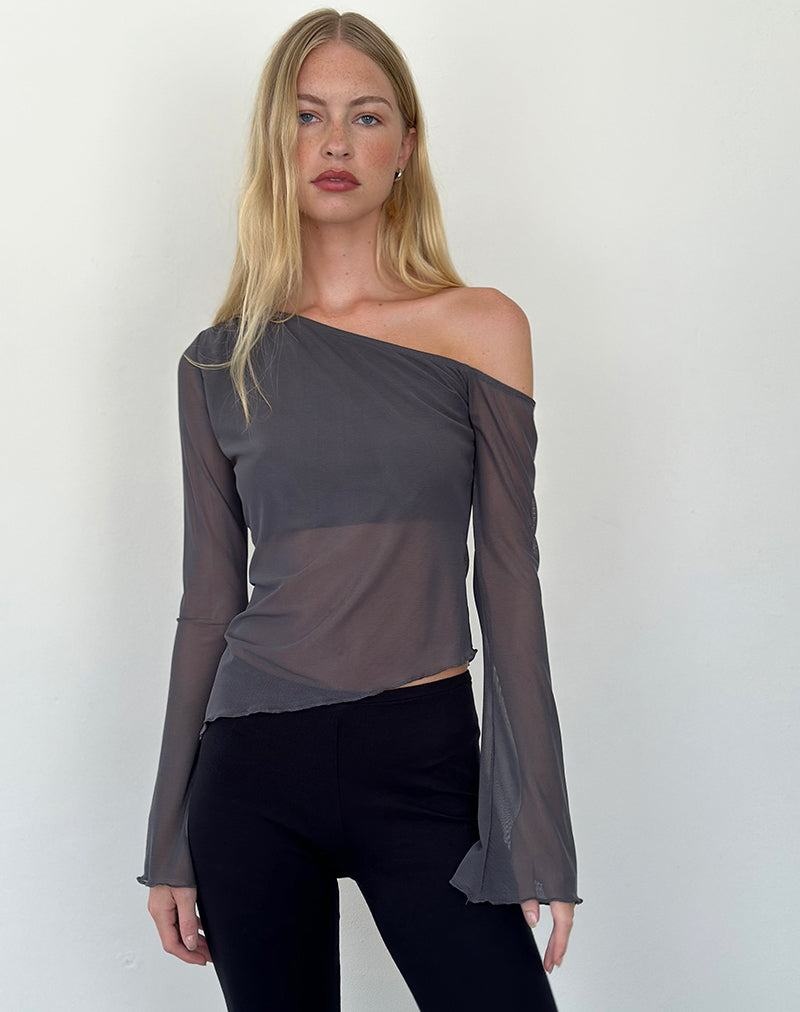 Motel Rocks Narcissa Asymmetric Long Sleeve Naisten T Paidat Sininen Harmaat | MBW7558TR