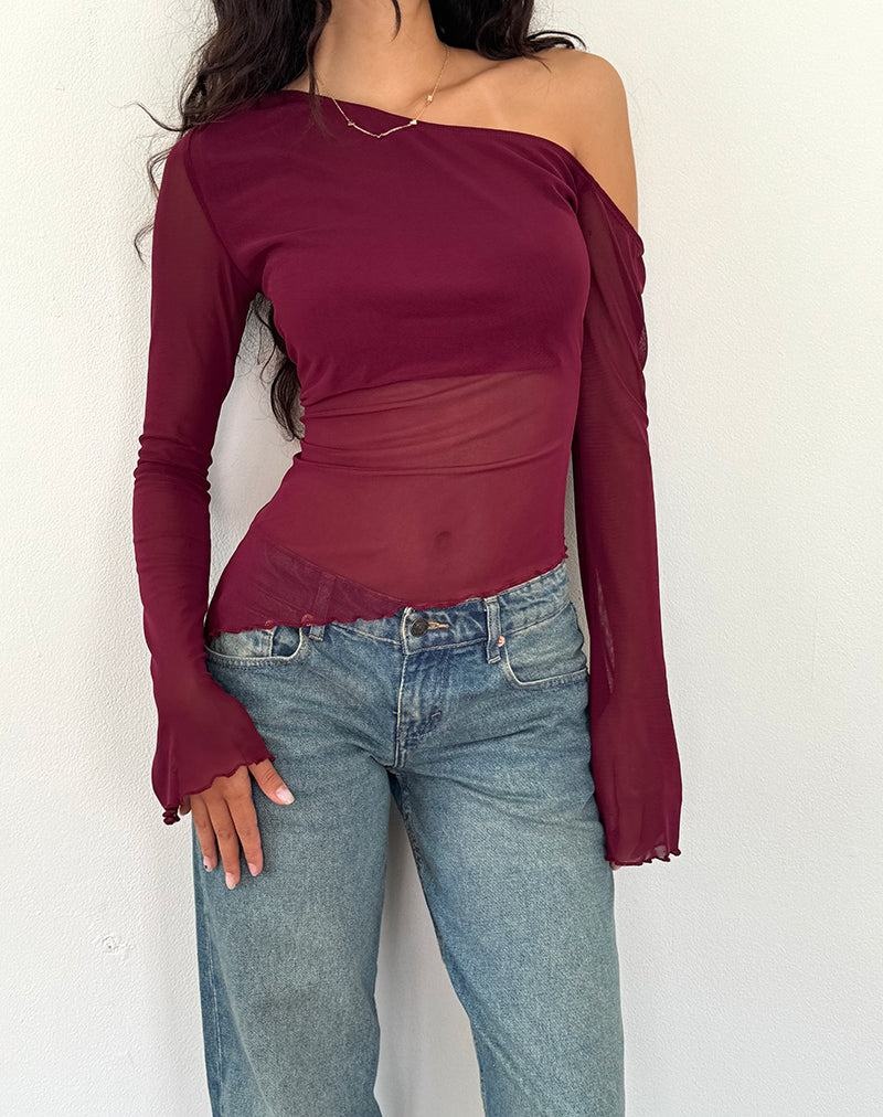 Motel Rocks Narcissa Asymmetric Long Sleeve Naisten T Paidat Punainen | OWR8949WX