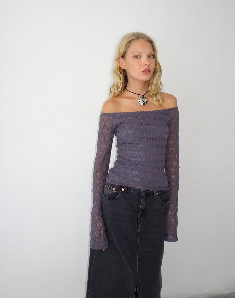 Motel Rocks Neira Long Sleeve Bardot Naisten T Paidat Sininen Harmaat | UFB7864EF