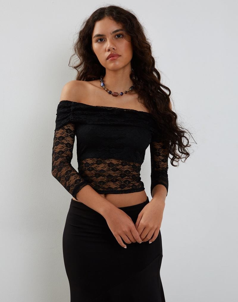Motel Rocks Nixie Long Sleeve Bardot Naisten T Paidat Mustat | MLU3077EH