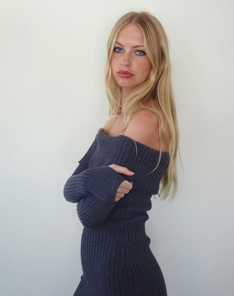 Motel Rocks Queeva Neulottu Bardot Naisten Mini Mekko Tummanharmaat | CFE1991GC