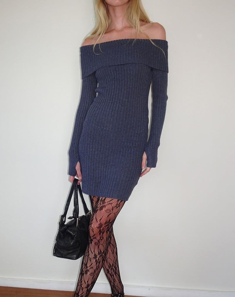 Motel Rocks Queeva Neulottu Bardot Naisten Mini Mekko Tummanharmaat | CFE1991GC