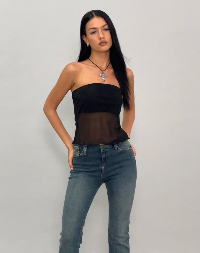 Motel Rocks Saturi Mesh Longline Naisten Olkaimettomat Rintaliivit Mustat | MEQ3199SA