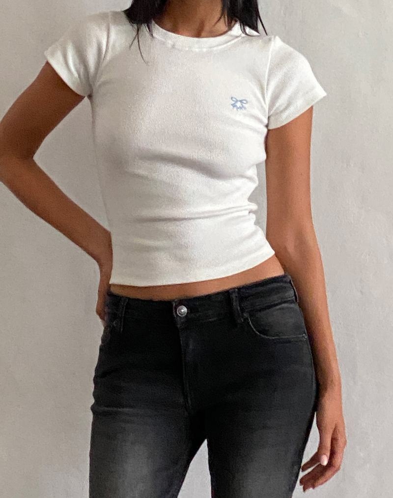 Motel Rocks Suti Ribbed Baby Tee Naisten T Paidat Valkoinen Sininen | KOR7945OA
