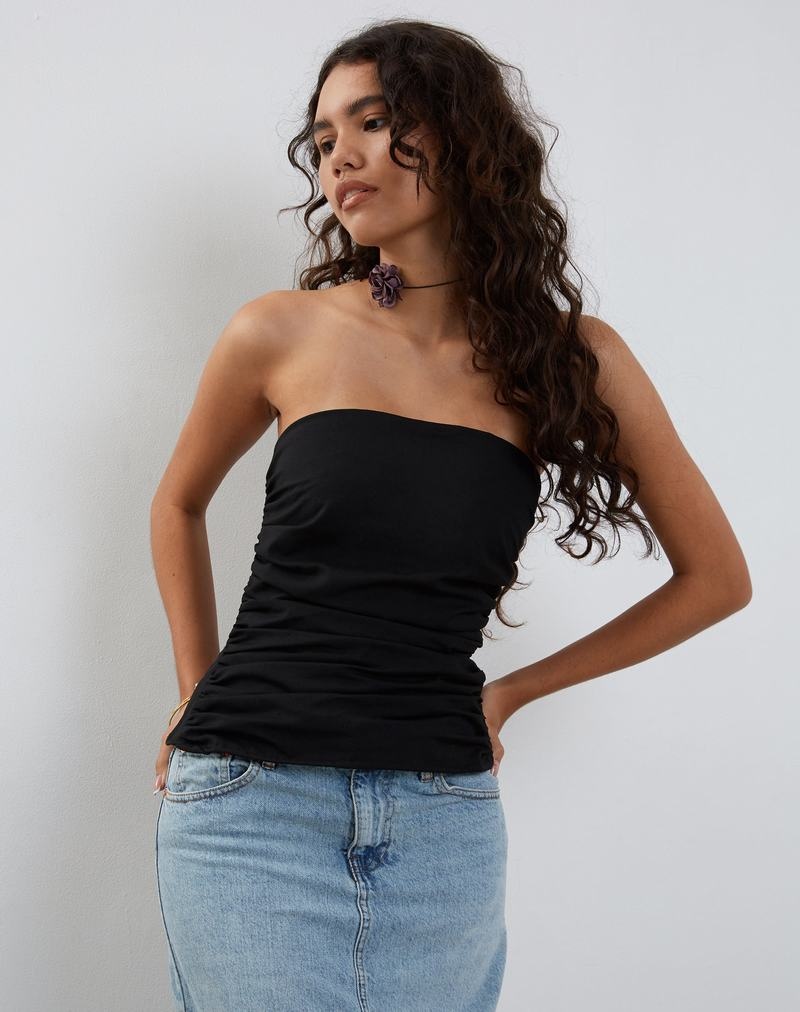 Motel Rocks Tahari Tie Back Longline Tube Naisten Olkaimettomat Rintaliivit Mustat | DEU898YQ