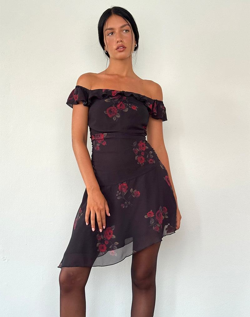 Motel Rocks Ursula Bardot Naisten Mini Mekko Mustat Punainen | VWA7899BV