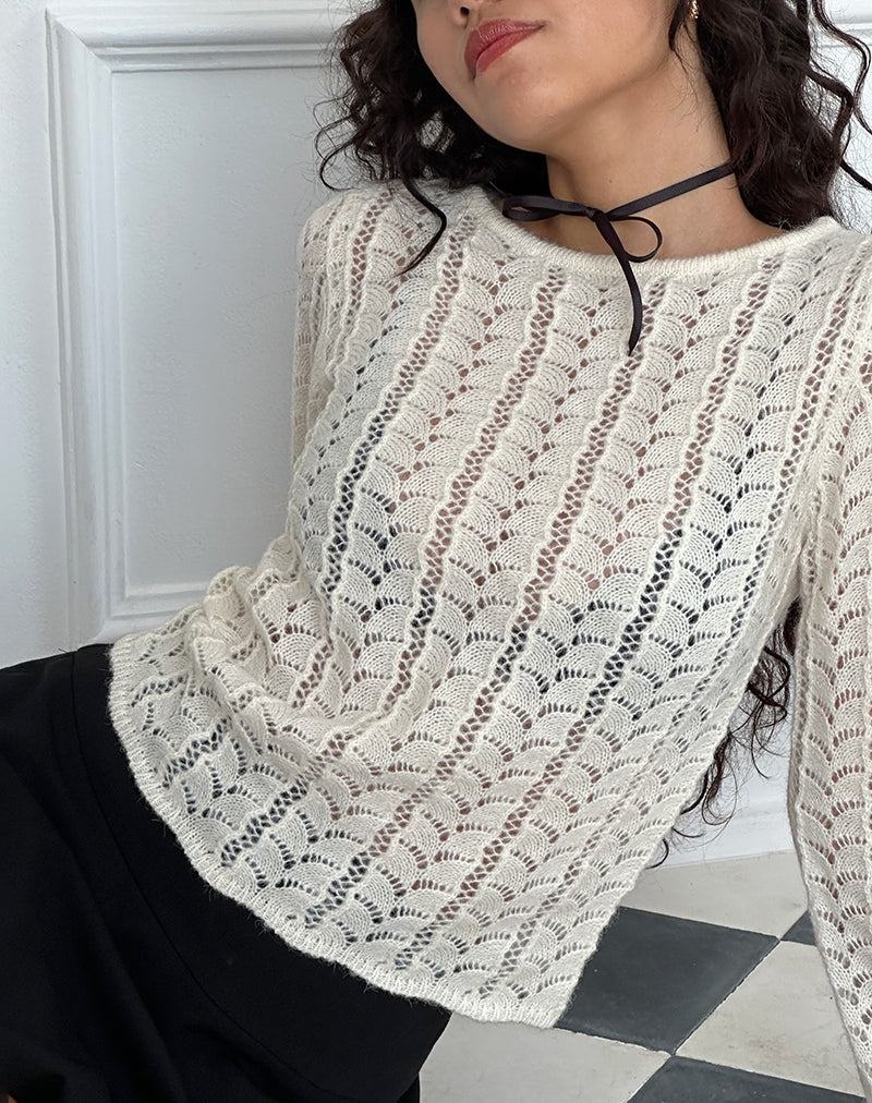 Motel Rocks Venia Neulottu Long Sleeve Naisten Pusero Kerma Valkoinen | PYI9927YQ